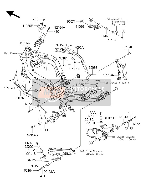 Kawasaki ER-6N ABS 2016 Frame Montagestukken voor een 2016 Kawasaki ER-6N ABS