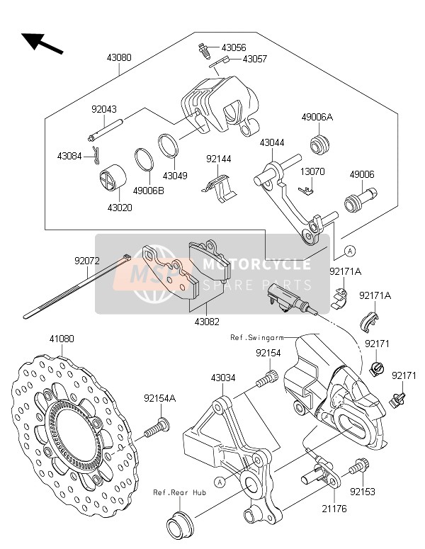 Kawasaki ER-6N ABS 2016 Freno posteriore per un 2016 Kawasaki ER-6N ABS