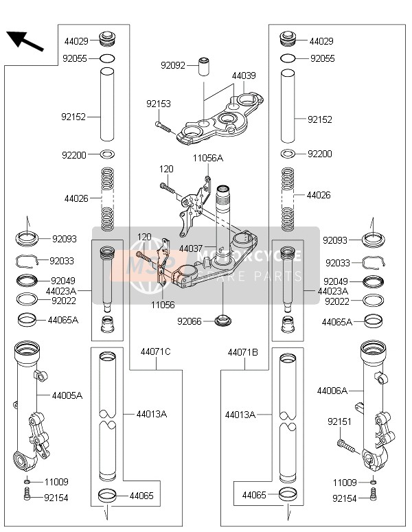 44071111132A, DAMPER-ASSY, Fork, Rh, S.Bla, Kawasaki, 1