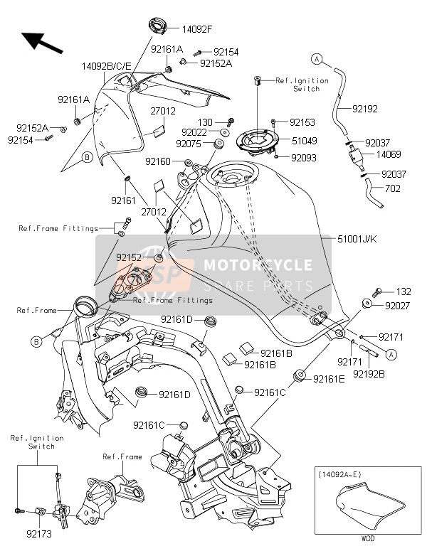 Kawasaki ER-6N ABS 2016 Depósito de combustible para un 2016 Kawasaki ER-6N ABS