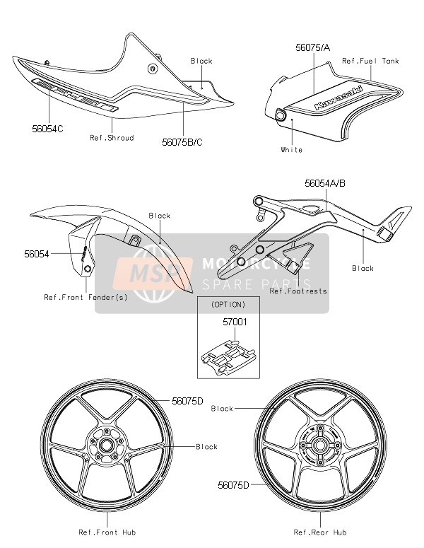 Kawasaki ER-6N ABS 2016 Stickers (Wit) voor een 2016 Kawasaki ER-6N ABS