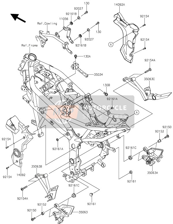 Kawasaki NINJA 250SL 2016 RAHMENBESCHLÄGE für ein 2016 Kawasaki NINJA 250SL