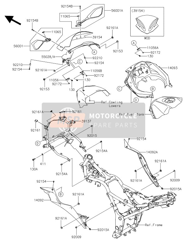 Kawasaki NINJA 300 2016 Kuipwerk voor een 2016 Kawasaki NINJA 300