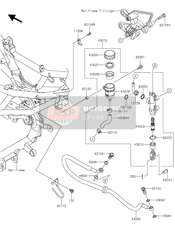 Kawasaki Z250SL 2016 Pompa freno posteriore per un 2016 Kawasaki Z250SL