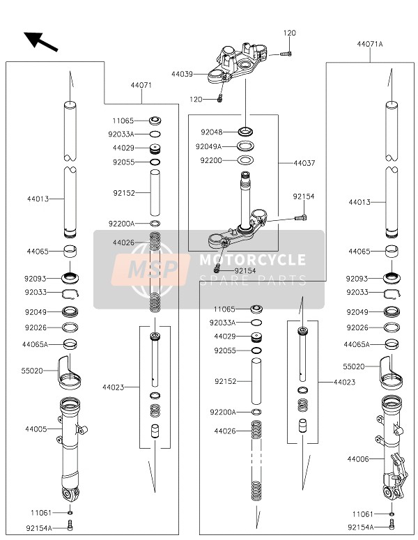 44039013821, HOLDER-FORK Upper,F.Black, Kawasaki, 0