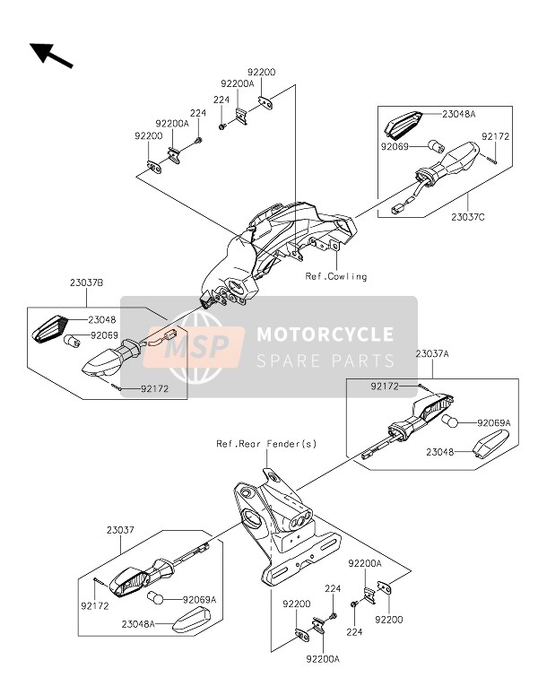 Kawasaki Z250SL ABS 2016 Richtingaanwijzers voor een 2016 Kawasaki Z250SL ABS