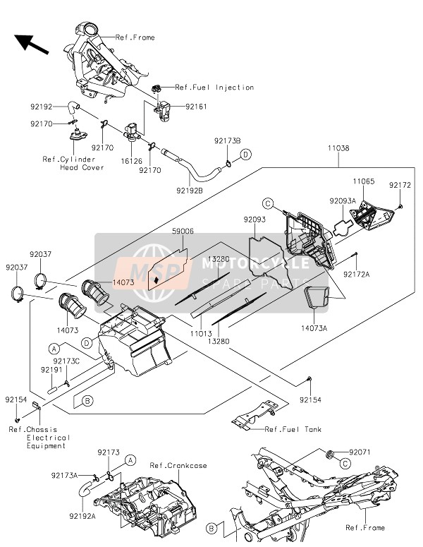 Kawasaki Z300 2016 Luchtfilter voor een 2016 Kawasaki Z300