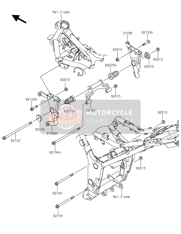 310590061, SUPPORT-MOTEUR, Gauche, Kawasaki, 1