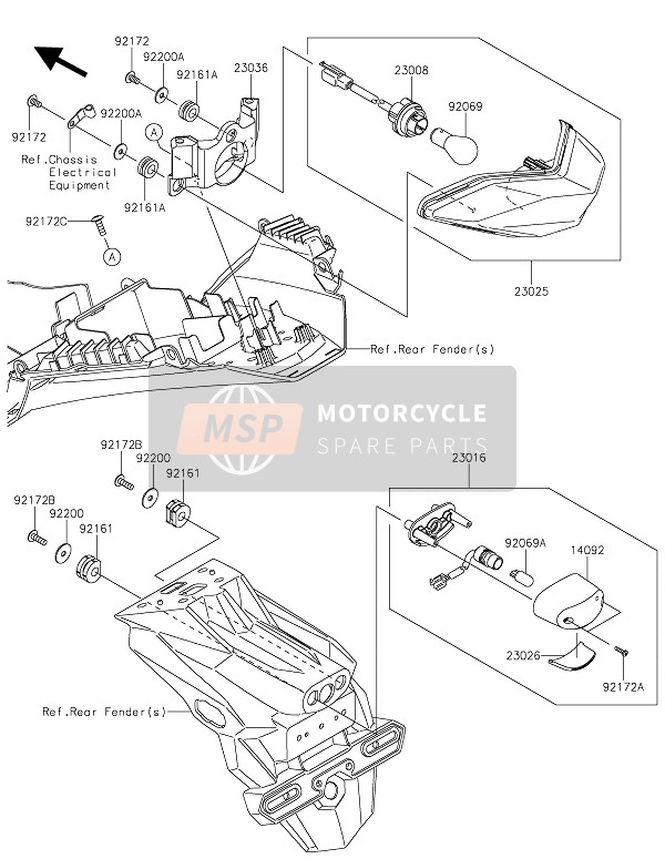 Kawasaki Z300 2016 RÜCKLICHT(ER) für ein 2016 Kawasaki Z300