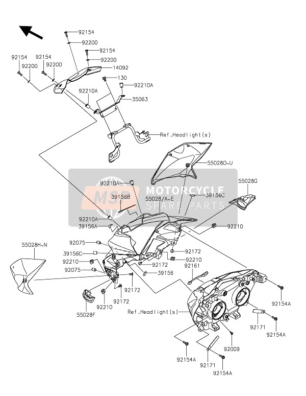 55028042825Y, Cowling,Upp,Cnt,P.S.White, Kawasaki, 1