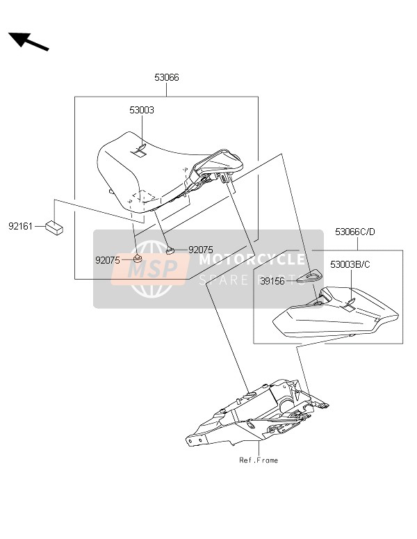 53003502441C, Leather,Rr Seat,M.F.B.Gr ZR100, Kawasaki, 1