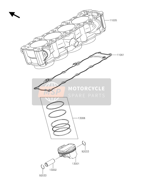 Kawasaki Z1000SX ABS 2016 Cilinder & Zuiger(S) voor een 2016 Kawasaki Z1000SX ABS