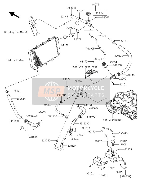 Kawasaki Z1000SX ABS 2016 Tubo dell'acqua per un 2016 Kawasaki Z1000SX ABS