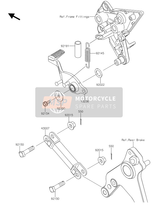 Kawasaki Z1000SX ABS 2016 Pedale del freno per un 2016 Kawasaki Z1000SX ABS