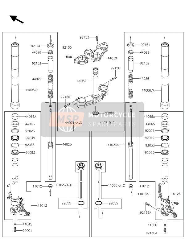 44071090139F, DAMPER-ASSY, Fork, Rh, GRAY+, Kawasaki, 1