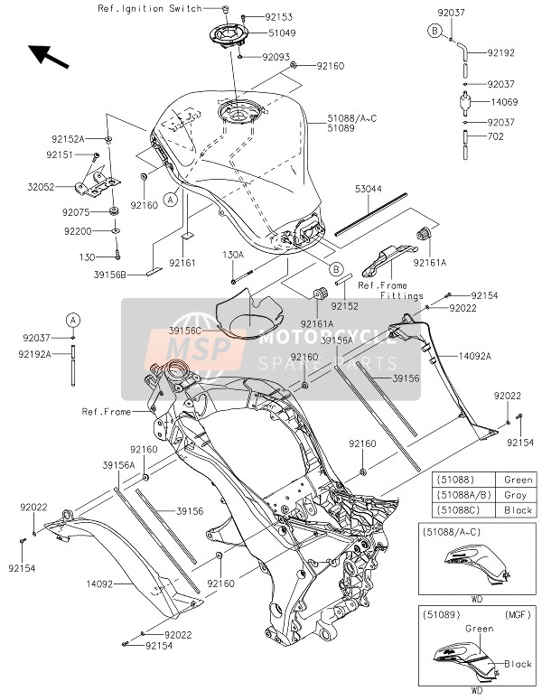 51089535353T, TANK-COMP-BRANDST.,Gr/zw, Kawasaki, 0