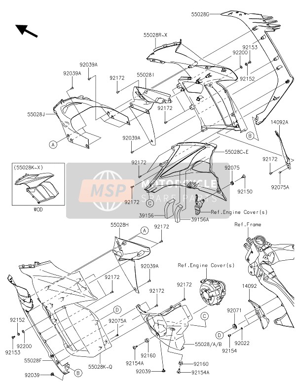 Kawasaki Z1000SX ABS 2016 Cowling (Centre) for a 2016 Kawasaki Z1000SX ABS