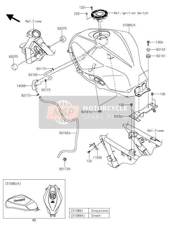 Kawasaki Z300 2015 Depósito de combustible para un 2015 Kawasaki Z300