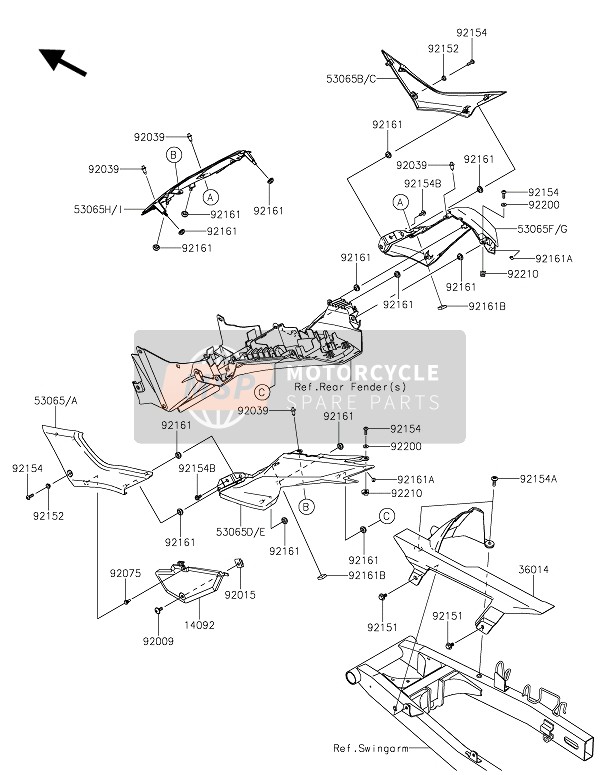 Kawasaki Z300 2015 Zijkuipen & Kettingscherm voor een 2015 Kawasaki Z300