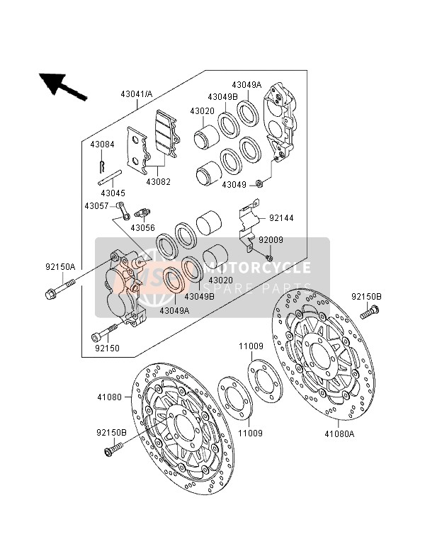 430411696FE, CALIPER-ASSY,Fr,Lh,M. ZX400-L9, Kawasaki, 1