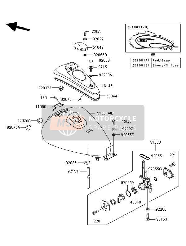 510815267II, TANK-COMP-FUEL,Red/gray, Kawasaki, 1