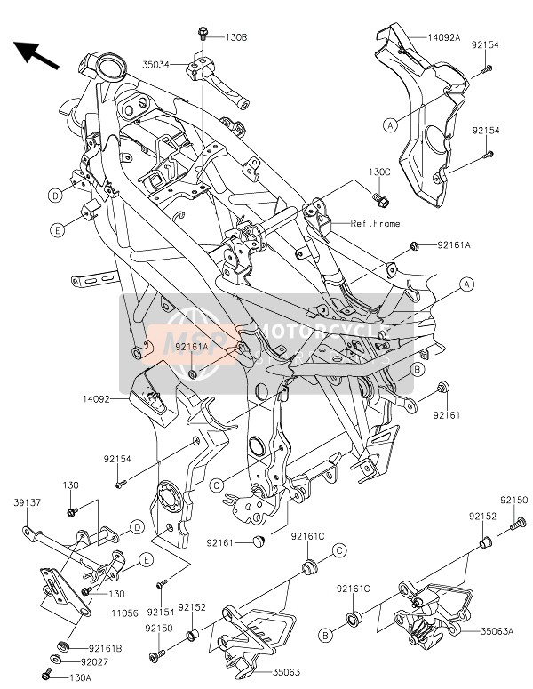 Kawasaki Z250SL 2015 Raccords de cadre pour un 2015 Kawasaki Z250SL