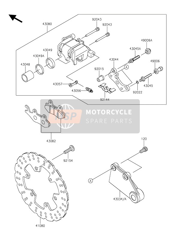 Kawasaki Z250SL 2015 Achterrem voor een 2015 Kawasaki Z250SL