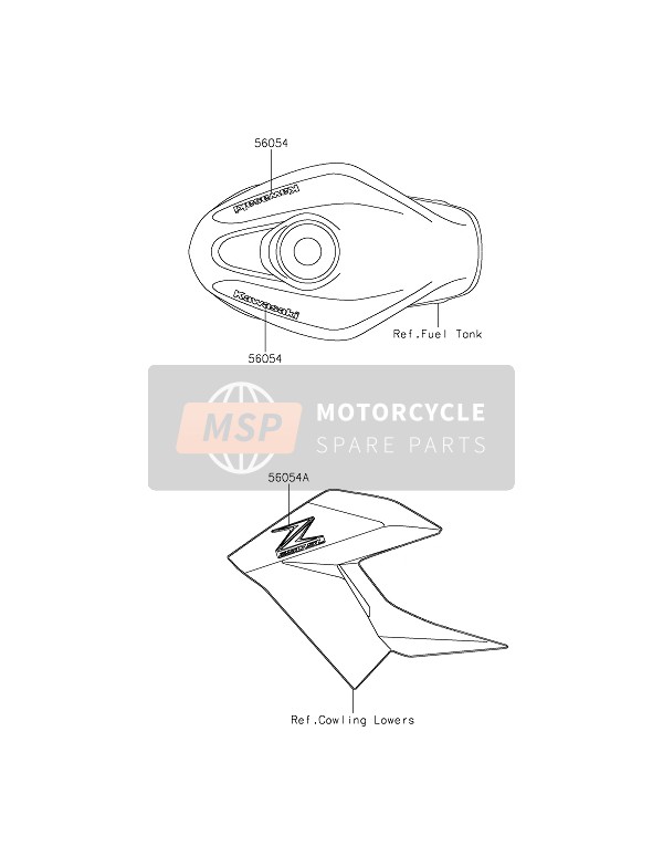 Kawasaki Z250SL 2015 Décalcomanies (Ébène) pour un 2015 Kawasaki Z250SL