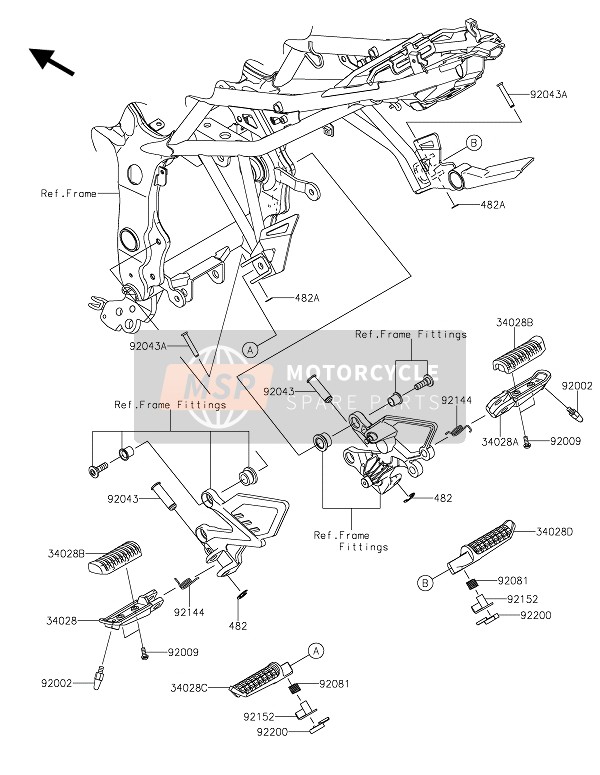 Kawasaki Z250SL ABS 2015 Voetsteunen voor een 2015 Kawasaki Z250SL ABS