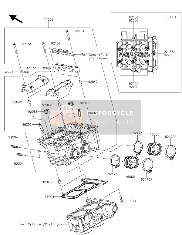 Kawasaki Z300 ABS 2015 Cilinderkop voor een 2015 Kawasaki Z300 ABS