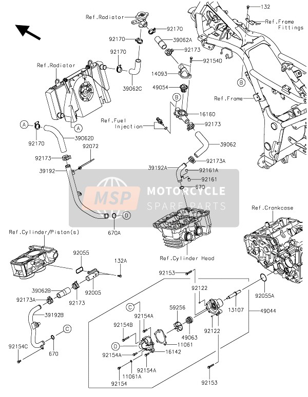 Kawasaki Z300 ABS 2015 Waterpijp voor een 2015 Kawasaki Z300 ABS