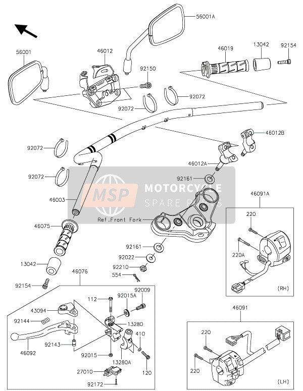 46012035118R, HOLDER-HANDLE,Lwr,Lh,F.S.Black, Kawasaki, 0