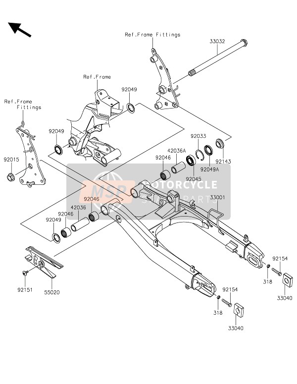 33001062518R, ARM-COMP-SWING,F.S.Black, Kawasaki, 0