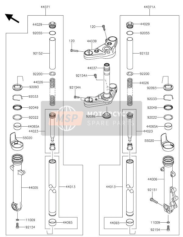 44071098932A, DAMPER-ASSY,Fork,Rh,S_Black, Kawasaki, 0