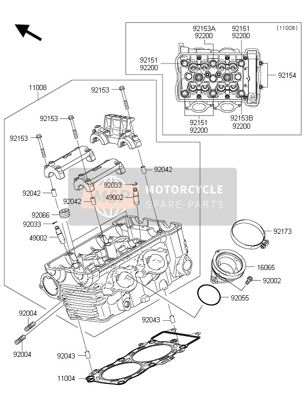 Kawasaki ER-6N 2015 Cilinderkop voor een 2015 Kawasaki ER-6N