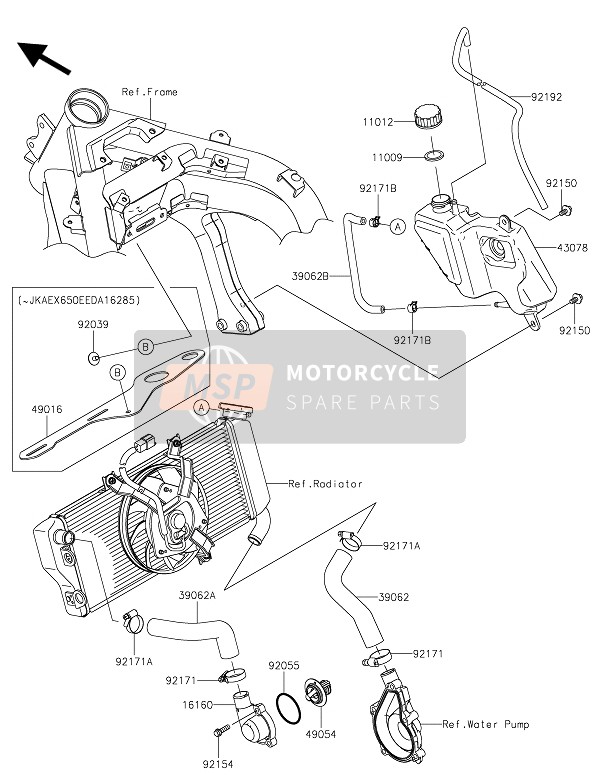 Kawasaki ER-6F 2016 Waterpijp voor een 2016 Kawasaki ER-6F