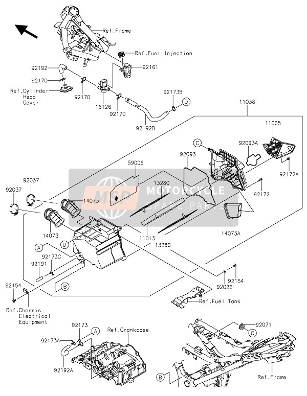 Kawasaki NINJA 300 ABS 2016 Filtro dell'aria per un 2016 Kawasaki NINJA 300 ABS