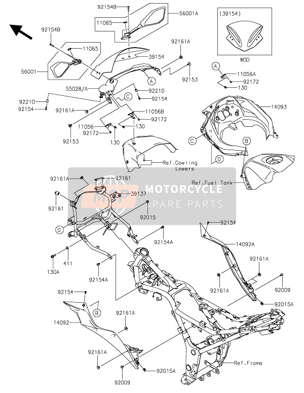 Kawasaki NINJA 300 ABS 2016 Kuipwerk voor een 2016 Kawasaki NINJA 300 ABS