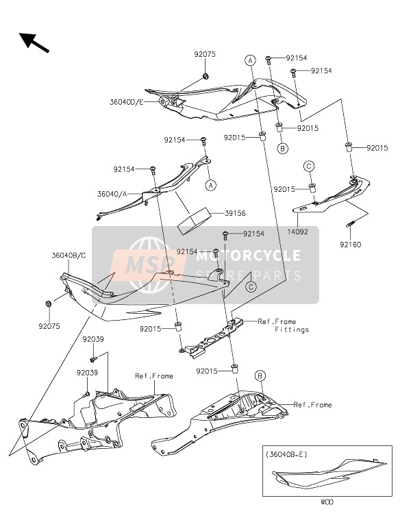 360400133H8, COVER-TAIL, Lh, Ebony, Kawasaki, 0