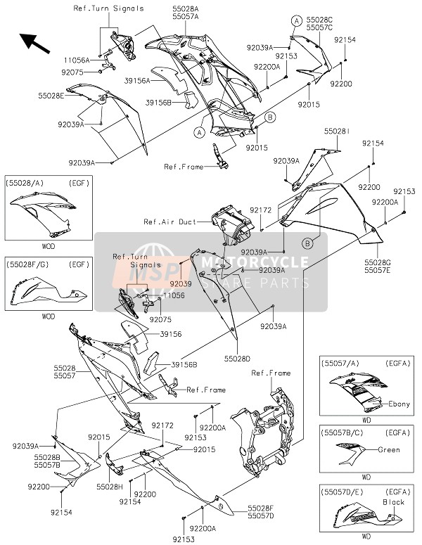 550575121H8, Cowling,Side,Lh,Ebony, Kawasaki, 0