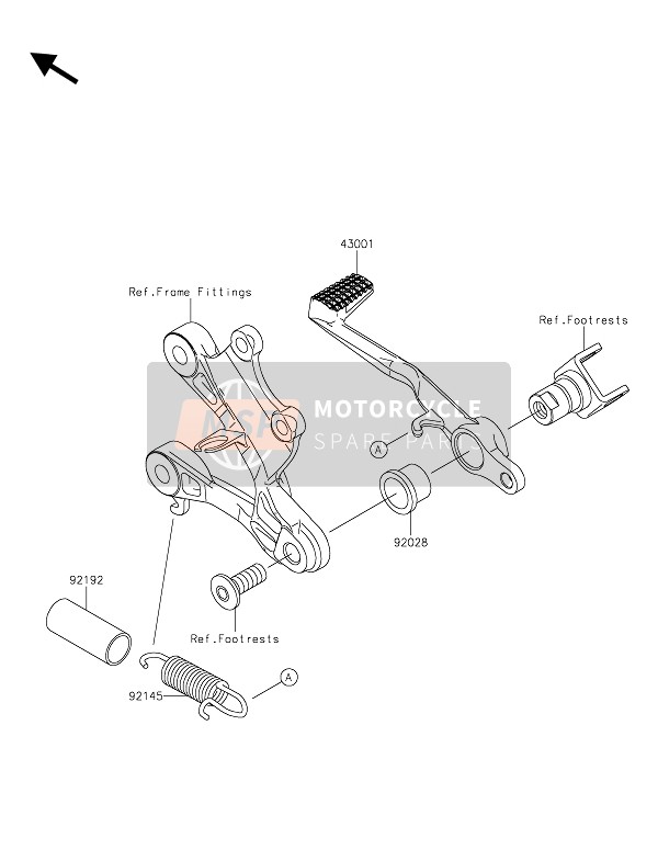 Kawasaki NINJA ZX-6R ABS 2016 Rempedaal voor een 2016 Kawasaki NINJA ZX-6R ABS