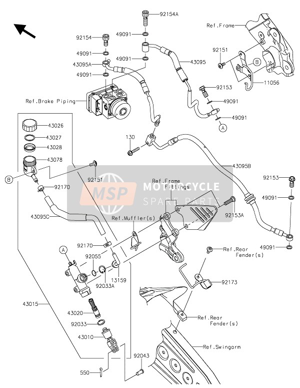 Kawasaki NINJA ZX-6R ABS 2016 Cilindro maestro trasero para un 2016 Kawasaki NINJA ZX-6R ABS