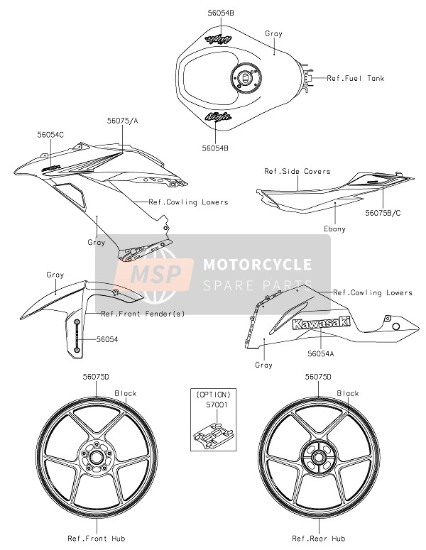 Kawasaki NINJA ZX-6R ABS 2016 Decals (Grey) for a 2016 Kawasaki NINJA ZX-6R ABS