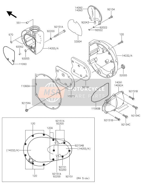 Kawasaki W800 2016 Right Engine Cover(S) for a 2016 Kawasaki W800