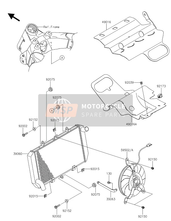 Kawasaki Z1000 ABS 2016 Radiator voor een 2016 Kawasaki Z1000 ABS