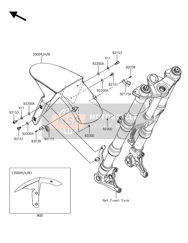 35004031017L, FENDER-FRONT,C.B.Orange, Kawasaki, 0