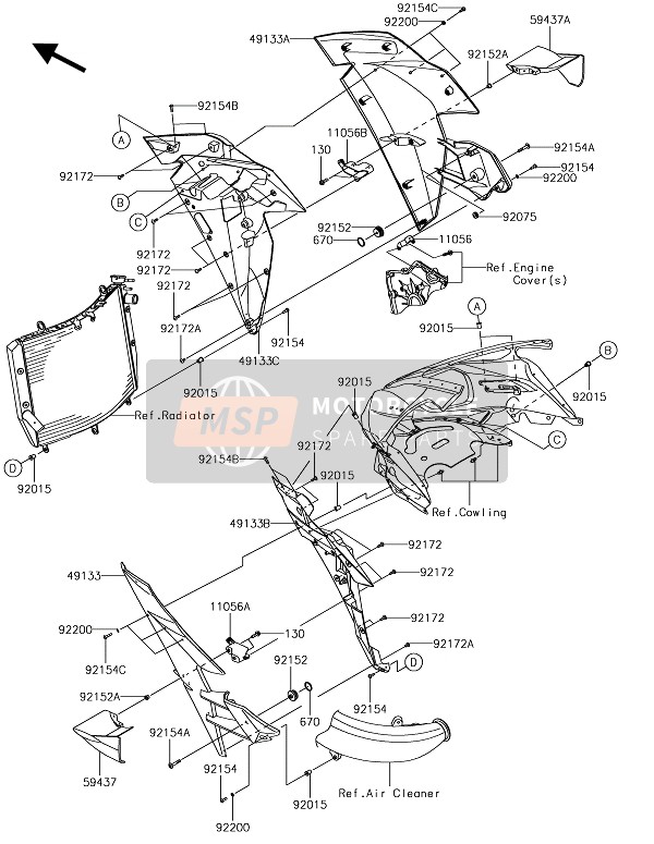 Kawasaki NINJA H2R 2017 Bas de capot pour un 2017 Kawasaki NINJA H2R