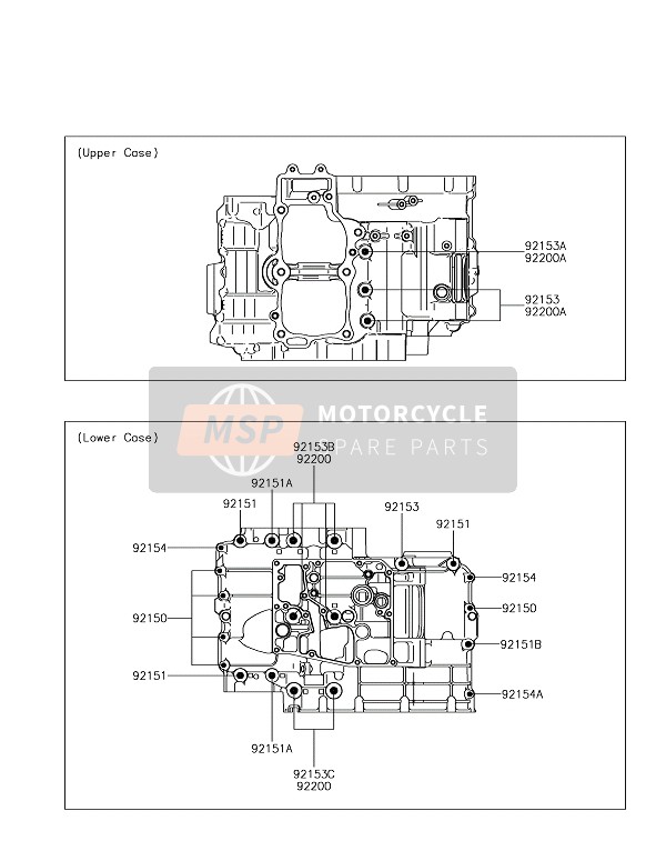 Kawasaki VERSYS 650 ABS 2017 Schema dei bulloni del carter per un 2017 Kawasaki VERSYS 650 ABS