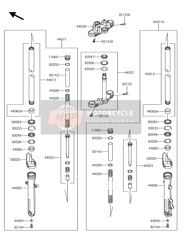 440230140, CYLINDER-SET-FORK, Kawasaki, 0