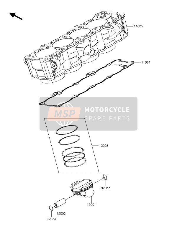 Kawasaki Z1000 2017 Cilinder & Zuiger(S) voor een 2017 Kawasaki Z1000